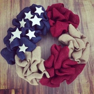 Red Blue Neutral Burlap Wreath | July 4th Wreath | Independence Day Wreath | Summer Wreath Ideas | Front Door Wreaths | Holiday Wreaths image 4