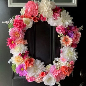 Spring Door Wreath | Spring Wreath | Front Door Wreath | Outdoor Wreath | Door Decor | Pink Dahlia | White Rose | Purple Peony | Daisy