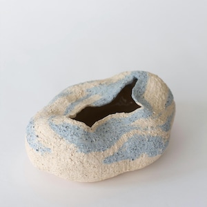 Ceramic Ikebana Vase, Shallow Unique Vase, Textured Sculpture, Beige, Japanese Vase, Modern Table Decor, Minimalist Art Piece, Wabi Sabi
