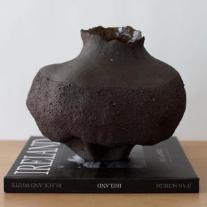 Sculptural Ceramic Vase – Minimalist Handmade Art Piece in Dark Brown Clay, Unique Textured Home Decor Vessel, Wabi Sabi Decor