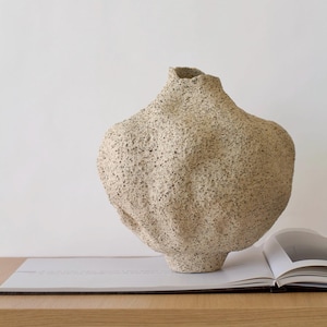Large Beige Ceramic Vase, Sculptural Textured Vase, Minimalist Art Piece, Unique Design, Home Decor Vessel, Wabi Sabi, Nordic Decor