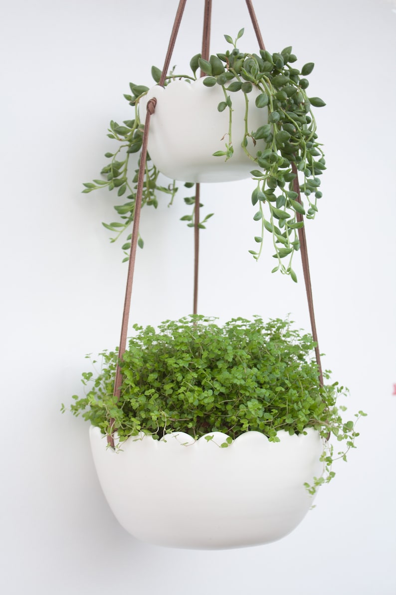 Double ceramic hanging planter indoor Wall Planter Plant