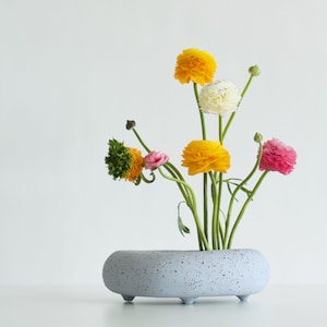 Ceramic Ikebana Vase, Shallow Vase, Blue Japanese Bowl for Flowers, Unique Textured Bowl, Modern Table Decor, Fruit Bowl, Zen style