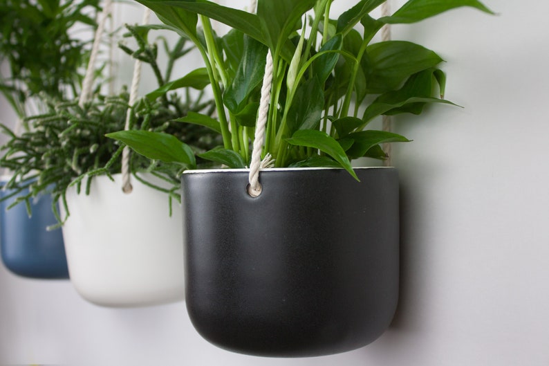 Black Hanging Planter Indoor Wall Succulent Ceramic Plant Hanger Holder Pot