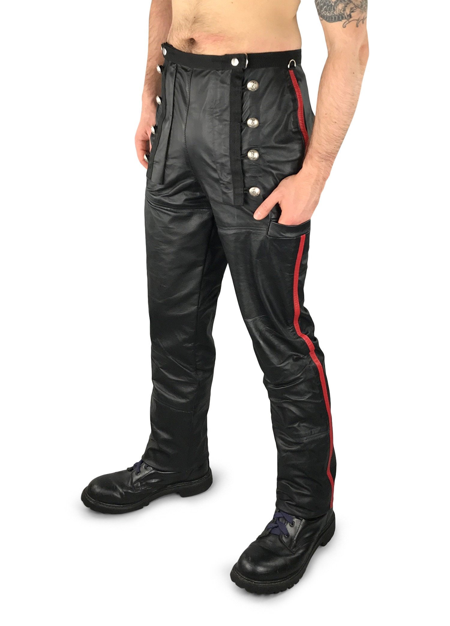 Image of Leather Military Style Trousers