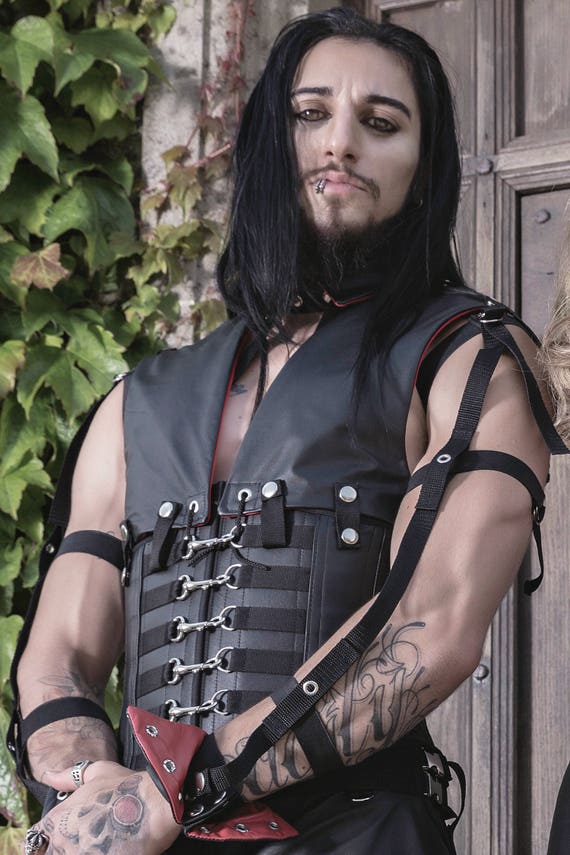 Men's Leather Corset With Detachable Waistcoat Panels 