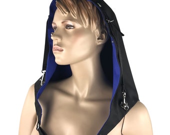 Adjustable bondage hood with blue lining