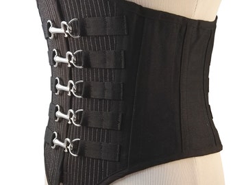 Steel boned underbust corset pinstripe front