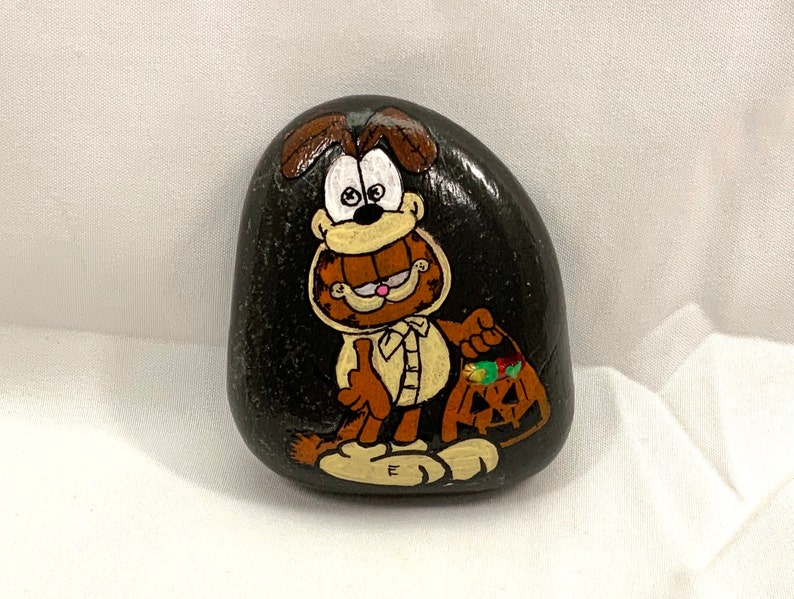 Hand Painted Rock Garfield From Garfield Paperweight Home Etsy