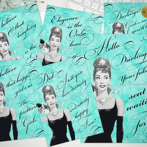 Audrey Hepburn Party Printable Sign Quotes \ Bridal Shower \ Breakfast at Party Decorations \ Welcome Set of 6 {Instant Download}