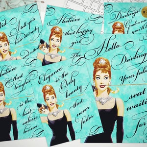 Audrey Hepburn Party Printable Signs Quotes/ Bridal Shower/ Breakfast at Party Decorations/ Welcome Set of 6 {Watercolor}