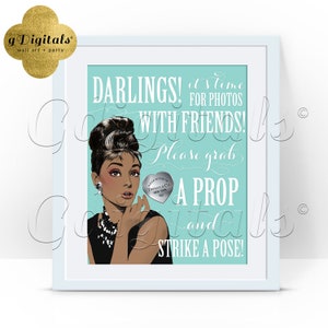 Audrey Hepburn Photo Booth Sign African American/ INSTANT DOWNLOAD 8x10&quot;