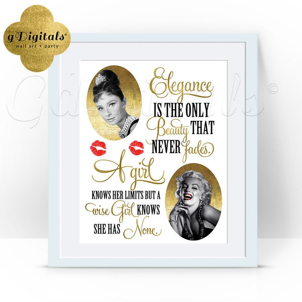 Audrey Hepburn & Marilyn Monroe poster party sign/ 1950's Old Hollywood Style Party/ Great Gatsby theme rat pack 8x10 {Glitter/Foil}