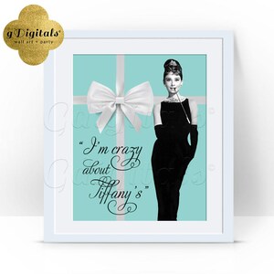 Quote Audrey Party supplies Breakfast at themed signs/decoration/shower/birthdays 8x10 {Blue White Ribbon}