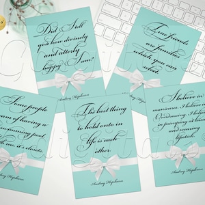 Bridal Shower/ Breakfast Decorations with Audrey Hepburn quotes/ wedding table signs/ party decor 4x6&quot; Set of 5