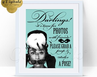 Breakfast Bridal Poster Decor/Photo booth/ grab a prop and strike a pose/ shower/birthday 8x10 {Blue}