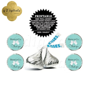 Hershey Kisses Sticker/Turquoise Blue/partijgunsten/Instant Download/Niet aanpasbaar