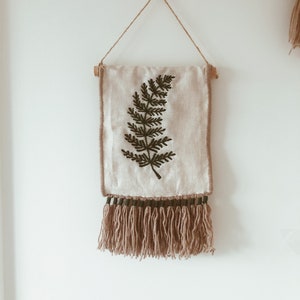 シダ植物刺繍タペストリー、織り壁掛け、壁装飾、壁掛け、タペストリーリネン