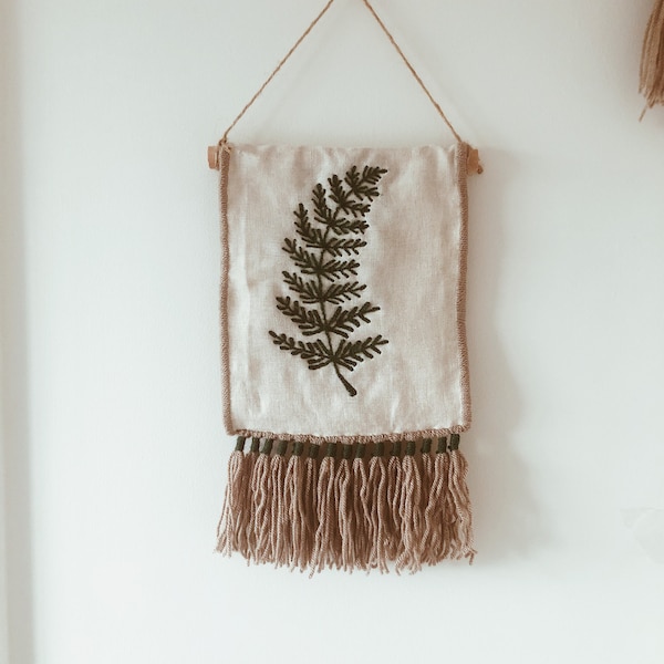 Ferns Botanical Embroidery Tapestry, Weaving wall hanging, wall decor, wall hanging, tapestry linen