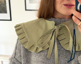 Colletto staccabile a quadretti verdi, colletto con volant, accessorio moda cottagecore, colletto Peter Pan rimovibile, regalo per lei