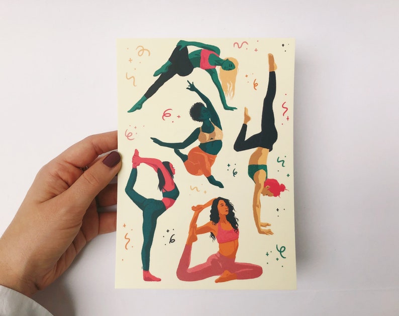 Yoga With The Girls Postcard Print Illustration image 3