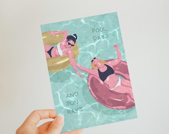 Pool Days and Sun Rays A5 Illustrated Art Print - Summer