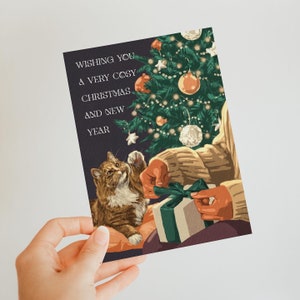 Lot de 5 cartes de Noël chat - Nous vous souhaitons un Noël et un Nouvel An très douillets - Lot de 5
