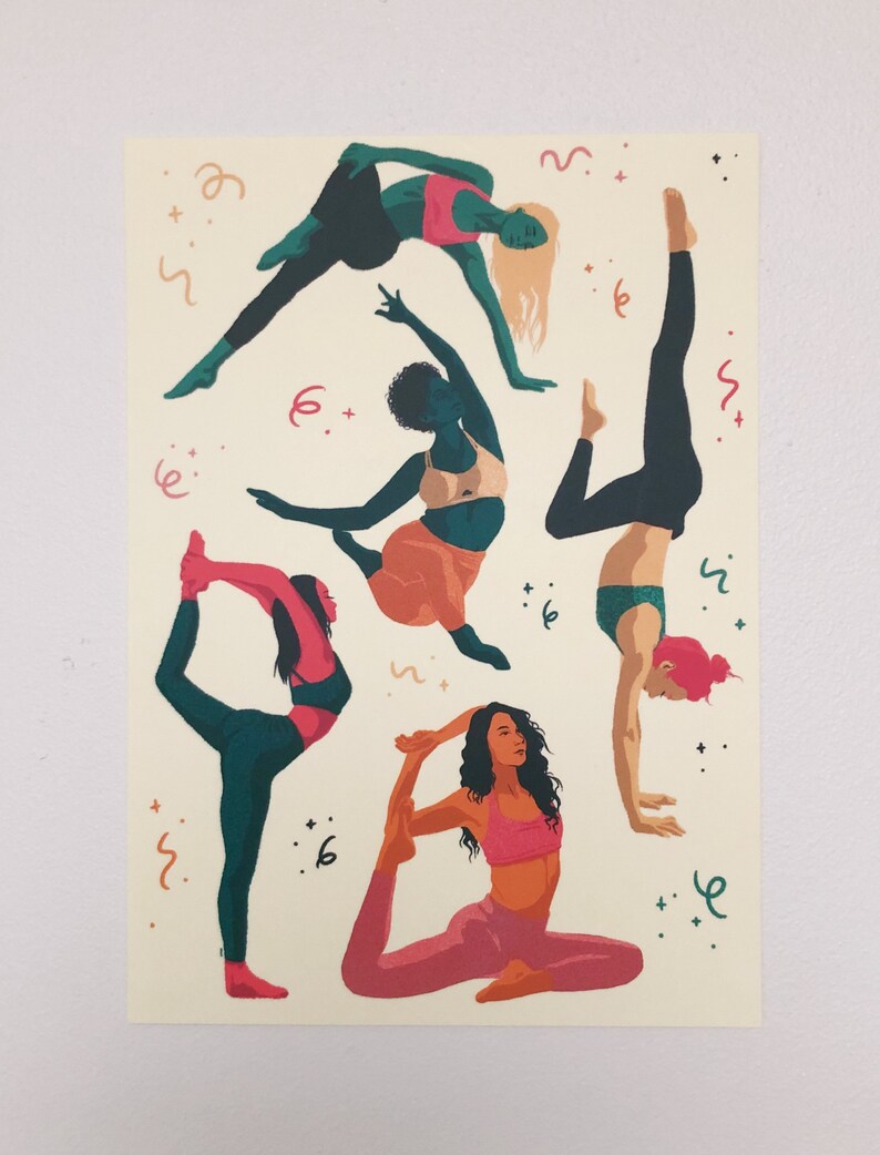 Yoga With The Girls Postcard Print Illustration image 6