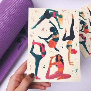 Yoga entre filles - Illustration impression carte postale