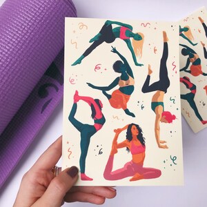 Yoga With The Girls Postcard Print Illustration image 1