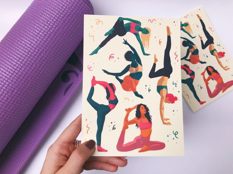 Yoga With The Girls Postcard Print Illustration image 1