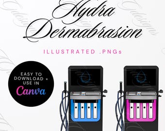 Hydra Dermabrasion PNGs | Pink and Blue | Hand-Drawn Esthetician Illustration for Canva, Procreate & Digital Marketing