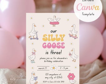 Silly Goose Birthday Invitation: Editable Canva Template (Digital Download