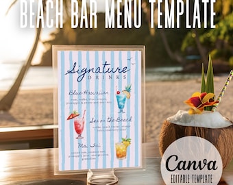 Beach Bar Menu Template: Tropical Cocktail Sign, Editable Canva Design (Digital Download)