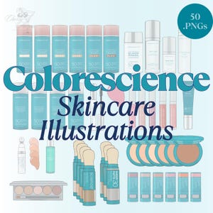ColoreScience Skincare Clipart | 50 Hand-Drawn PNGs | Medspa Esthetician Graphics for Canva | Digital Download Zip File