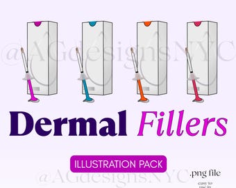 Ilustrações da Coleção de Preenchimento Dérmico | Pacote de Conteúdo do Canva para Injetor Estético | Clip Art Desenhado à Mão para Mídias Sociais
