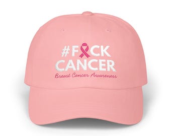 Embroidered F*ck Cancer Dad Cap Breast Cancer Awareness Hat, Cancer Support Gift, Cancer Survivor Gift, Cancer Ribbon Cap