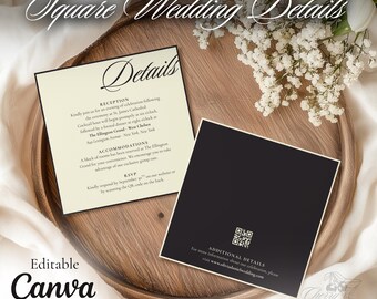 Elegant Wedding Details Card Template: 5x5" Square Insert (Digital Download)