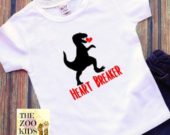 Boys Valentine Shirt Dinosaur Valentine Shirt. Heart Breaker Shirt