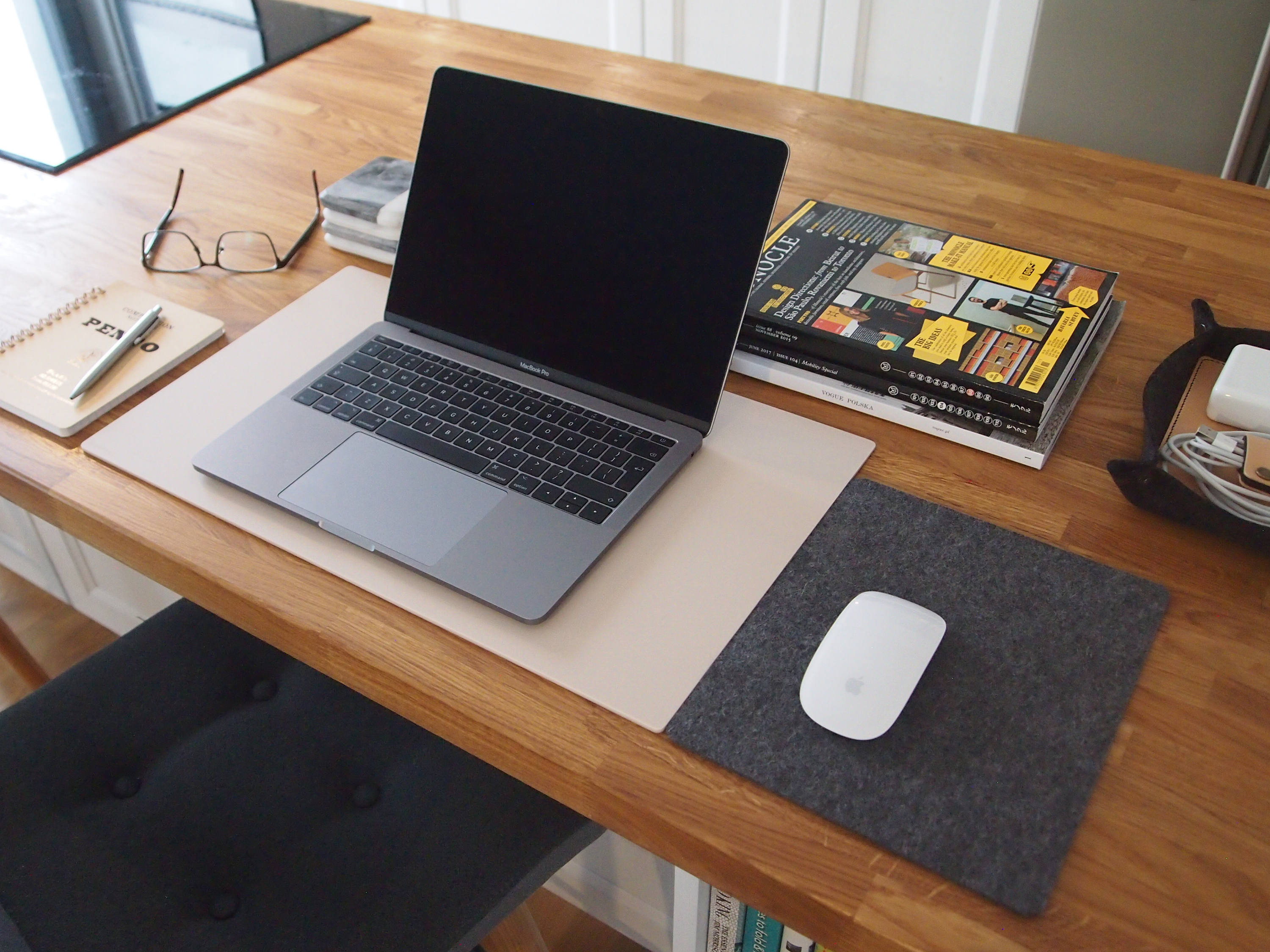 Matte Beige Desk Mat Dark Grey Wool Felt Mouse Pad Etsy