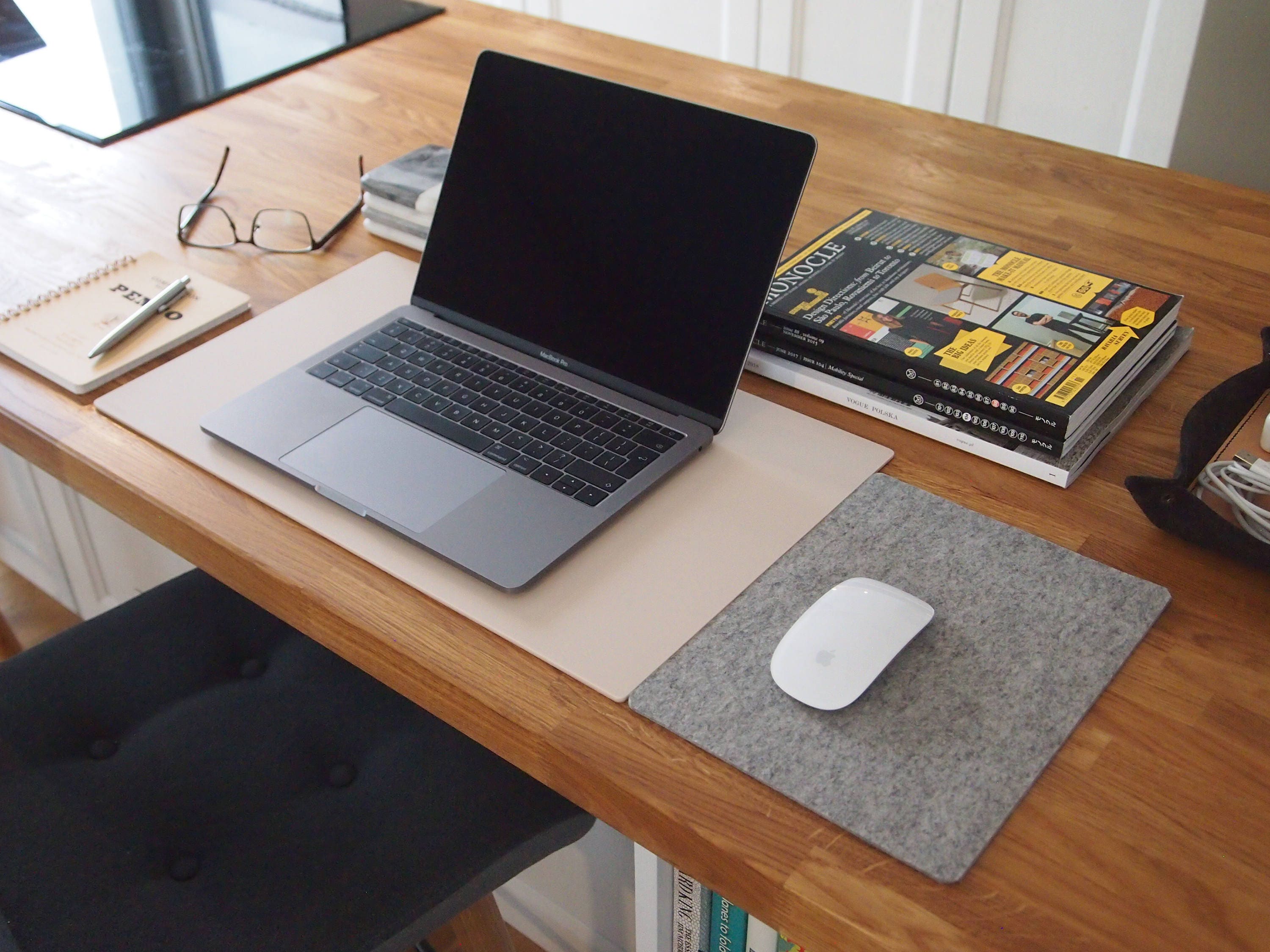 Matte Beige Desk Mat Light Grey Wool Felt Mouse Pad Etsy