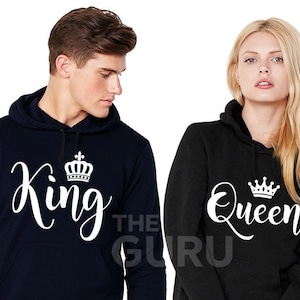 King Queen Hoodies, Set of King & Queen, Pärchen Pullover, Couples