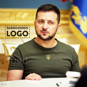 Camisa bordada Zelensky, camisa de Ucrania, camisa Zelensky, tridente bordado, apoyo a Ucrania, camiseta de Ucrania, camisa ucraniana, camisa bordada