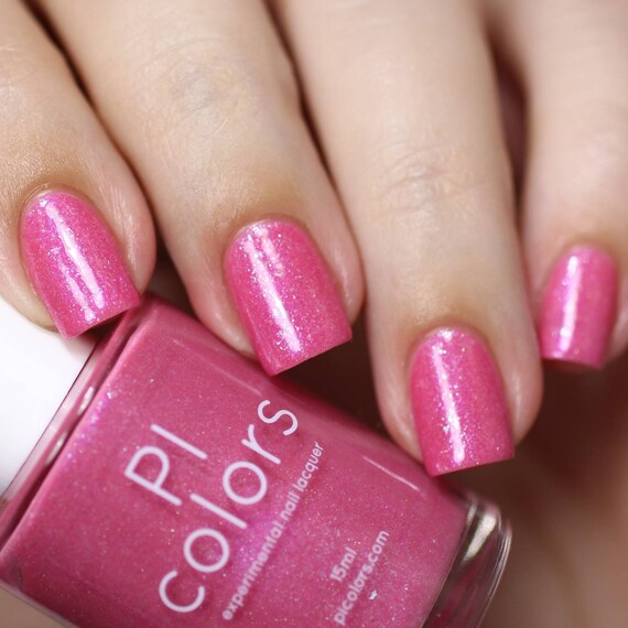 Hot Pink Nail Polish with Rainbow Micro Flakies Strawberry Sundae.002.