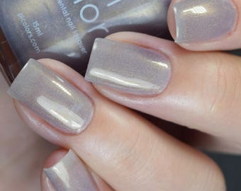 Smokey Plum Gold.112 Pale Purple Holographic Nail Polish With Gold Shimmer