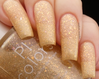 Honey Bee.060 Gold Nail Polish Topper with Iridescent Flakies and Gold Shimmer