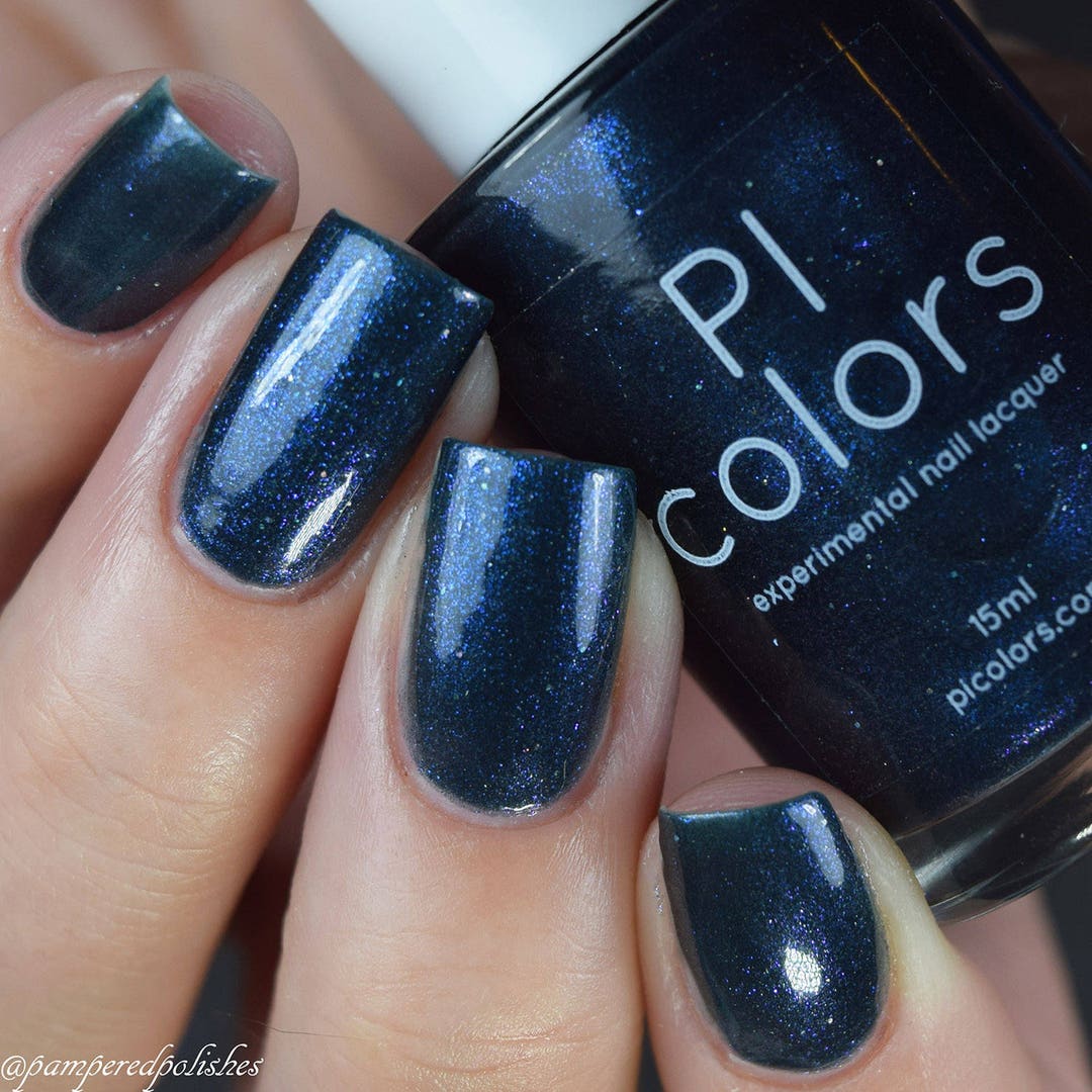 Blue Black Nail Polish With Blue Shimmer Midnight Bloom.022 Etsy