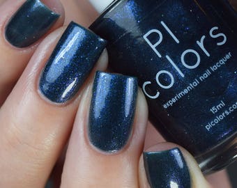 Blue Black Nail Polish with Blue Shimmer | Midnight Bloom.022