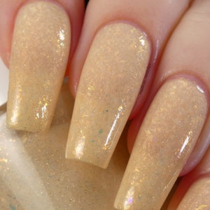 Honey Milk.060 Gold Nail Polish Topper with Iridescent Flakies image 6