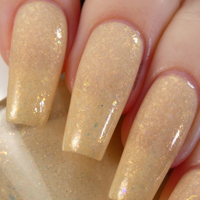 Honey Milk.060 Gold Nail Polish Topper with Iridescent Flakies image 6